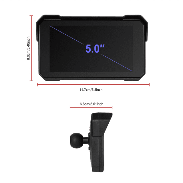 5 Inch Motorcycle Portable GPS Navigation Screen Wireless Carplay Android Auto IP68 Waterproof Display Bluetooth