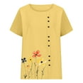 thumbnail image 4 of LMKIHUSA Shirts Chemises en Lin pour Femmes Manches Courtes Col Rond Hauts Boho Imprimé Floral Blouses de Mode Basiques Boutons de Camp T - Été 2025 Jaune,TG, 4 of 4