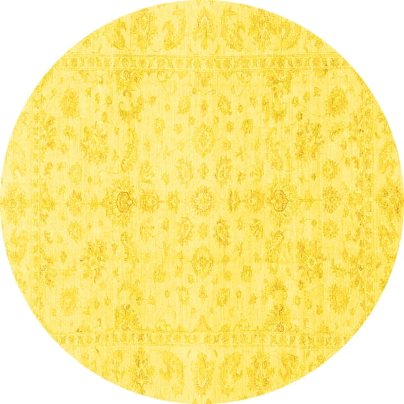 Ahgly Company Indoor Round Oriental Yellow Traditional Area Rugs, 3' Round