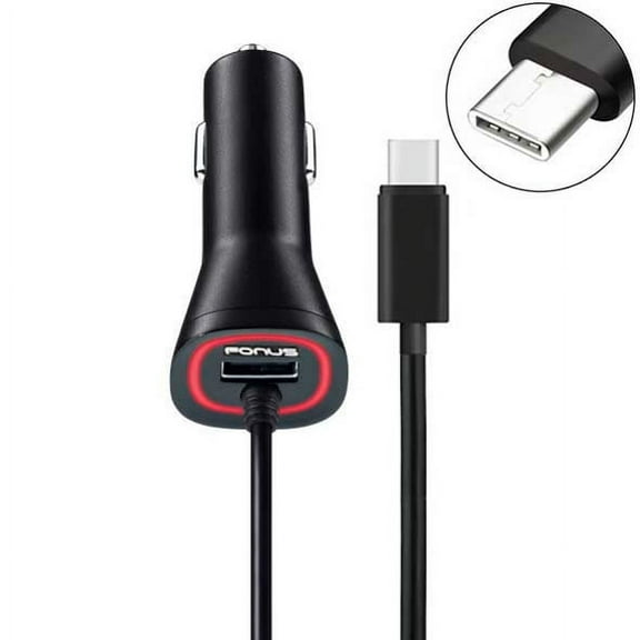 Car Charger for T-Mobile REVVL 6x/Pro 5G - 3.4A Type-C Power Adapter DC Socket Extra USB Port Coiled Cable USB-C J5W for REVVL 6x, 6x Pro 5G Phones