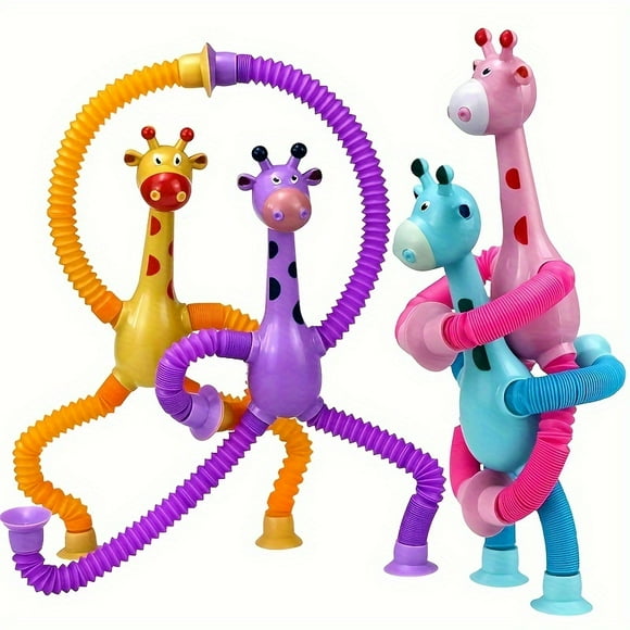 1pc/4pcs Suction Cup Toys Pop Tube Stress Relief Telescopic Giraffe Hand Toys Sensory Air Box Toys Anti Stress Squeeze Toys Giraffe Telescopic Tube Puzzle Fun Learning, Christmas Thanksgiving New Year