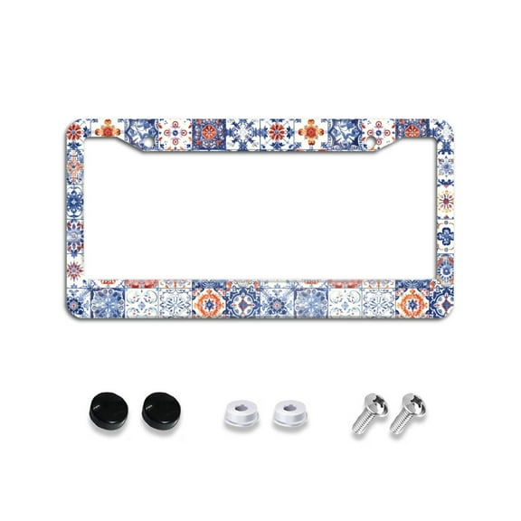 Colorful Tiles License Plate Frames for Women Men Car Plate Holder Cover Metal Tag Aluminum Car Accessories Front Rear Plate Decor