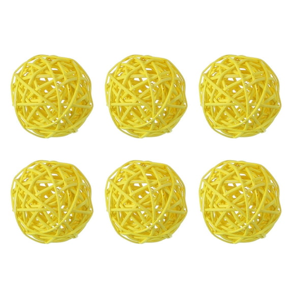 Uxcell 6 Pcs Wicker Rattan Balls 2.4 Inch Rattan Decorative Balls Vase Fillers for Wedding Party Centerpiece Bowls Home Decoration, Yellow