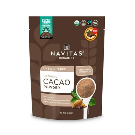 Navitas Organics Organic Cacao Powder Regenerative Organic Certified Non-GMO Fair Trade Gluten-Free 32oz