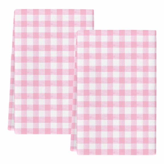 Dish Towels, Pink Buffalo Plaid Absorbent Kitchen Towels 2 PCS, Pastoral Checkered Microfiber Hand Towels Dish Cloths Tea Towels for Home Bathroom Cleaning Drying,18X28-Inch,