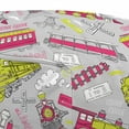 thumbnail image 3 of Train Pouf Cover with Zipper, Railway Station Composition Art in Energetic Colors, Soft Decorative Fabric Unstuffed Case, 30" W X 17.3" L, Yellow Green Hot Pink, by Ambesonne, 3 of 5