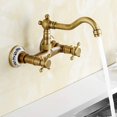 thumbnail image 1 of Grifo de cocina de pared con lavabo de cerámica de latón vintage con mezclador de fregadero antiguo de agua fría y caliente (antiguo), 1 of 5