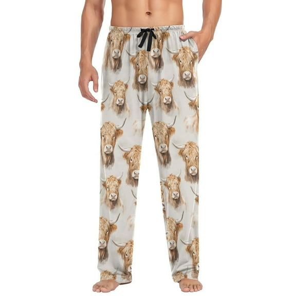 joogoo Men's Pajama Pants Highland Cattle Flower-w5 Soft Long Sleep Lounge Pjs Bottoms L