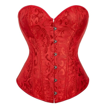 Prolriy Corset Tops for Women  Women s Bustier Corset Top Sets Black Satin Waist Cincher Plus Size Gothic Tops Womens Tops Red L