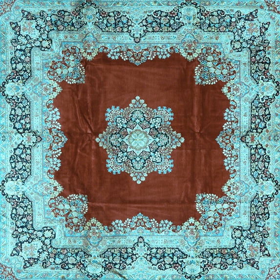 Ahgly Company Indoor Square Medallion Light Blue Traditional Area Rugs, 8' Square