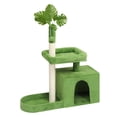 thumbnail image 3 of 36in Cat Tree with Leaves, Multi-level Cat Tower with Cat Scratching Post, Cozy Cat Condo, Padded Beds, Dangling Ball for Kittens and Indoor Cats, Green, 3 of 9