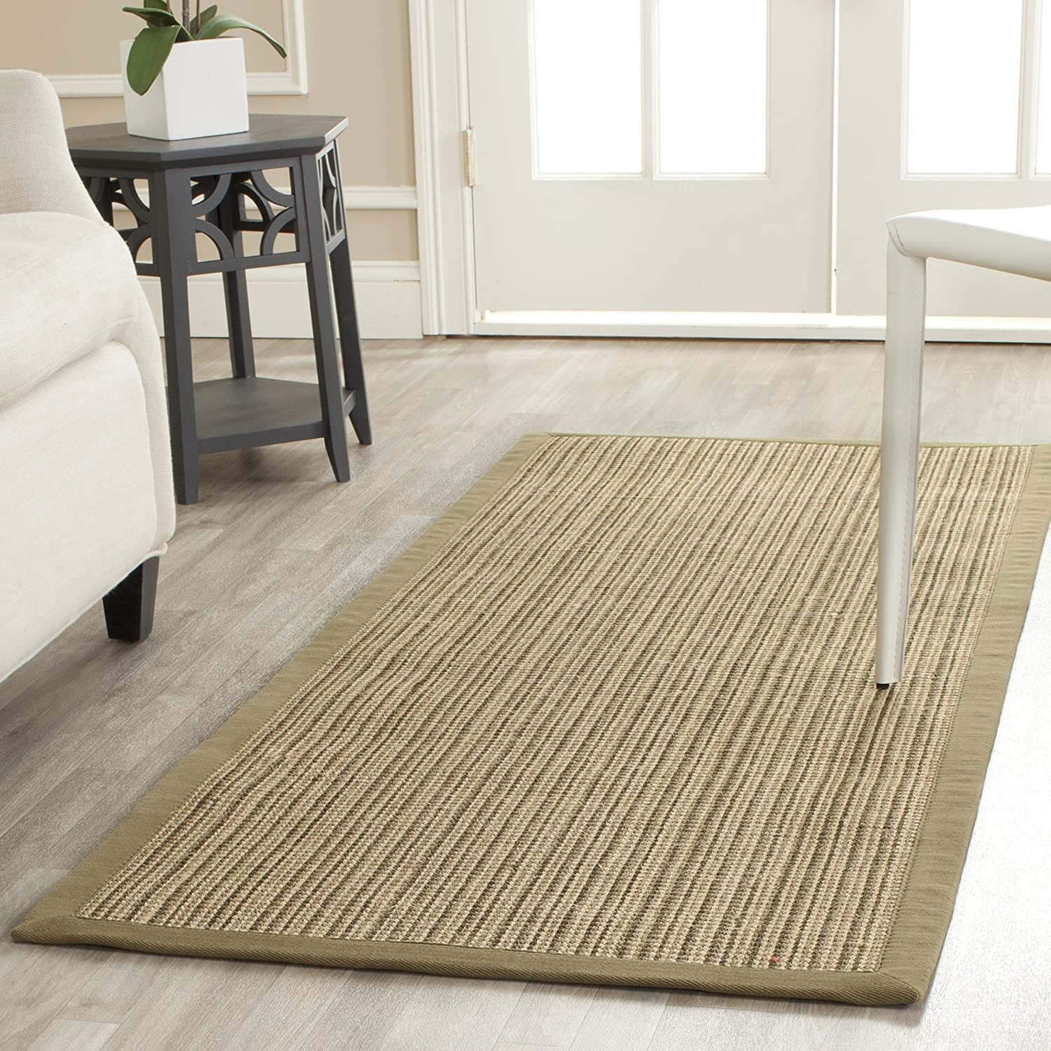 SAFAVIEH Natural Fiber Aspen Striped Sisal Runner Rug, Green, 2'6" x 6'