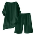 thumbnail image 4 of WULMLEO Linen Short Sets for Women 2 Piece Outfits Short Sleeve Button V Neck Shirts and Bermuda Short Sets Vacation Clothes Dark Green 2XL, 4 of 7