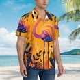 thumbnail image 3 of Bingfone Men's Short Sleeve Button Down Shirts Hawaiian Vibrant Flamingo Illustration Printed Beach Shirt, 3 of 7