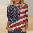 thumbnail image 5 of Plus Size July 4th Tshirts Womens 3/4 Length Sleeve Crewneck Graphic Tees Funny Holiday Patriotic Outfits Dark Blue, XL, 5 of 5