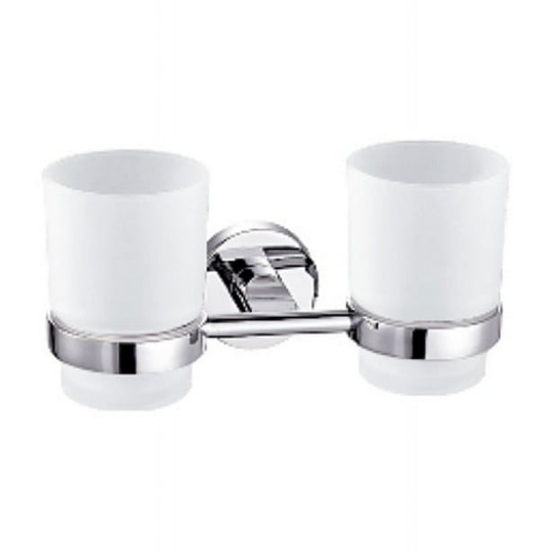 Vaso de vidrio doble para cepillo de dientes con soporte, portavasos de enjuague bucal para baño y baño, de acero inoxidable 304 cromado