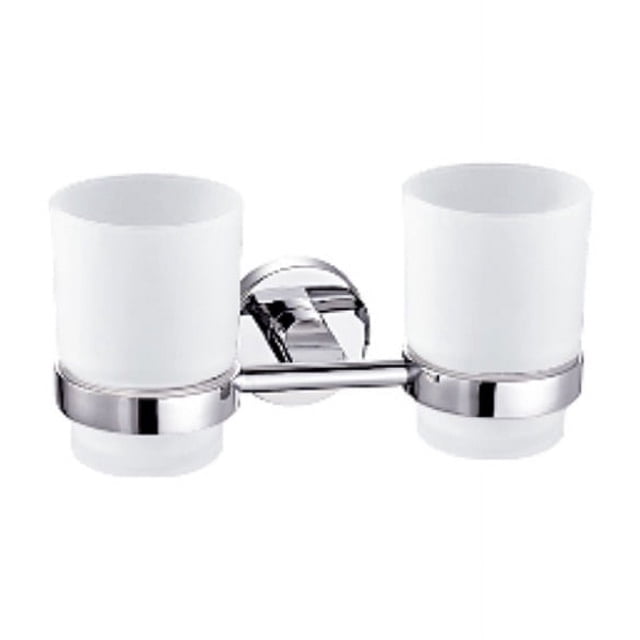 Vaso de vidrio doble para cepillo de dientes con soporte, portavasos de enjuague bucal para baño y baño, de acero inoxidable 304 cromado