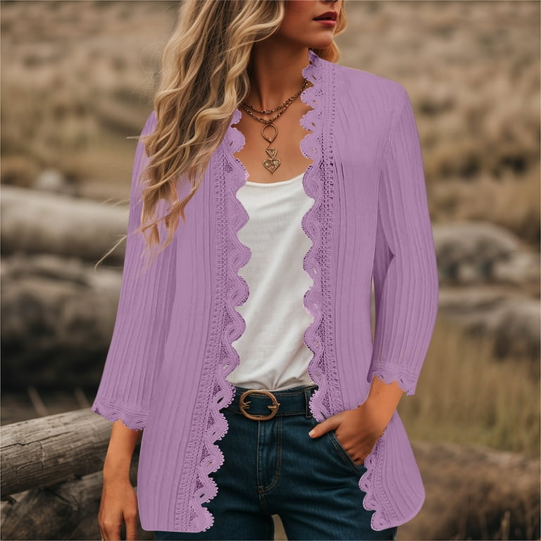 TTUHYWXI Lightweight Cardigans for Women 3/4 Sleeve Open Front