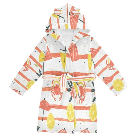 FORMRS Niños Bathrobe Unisex Hooded Robe Soft Plush Pajamas Sleepwear, Size 2-3T, Striped Crab
