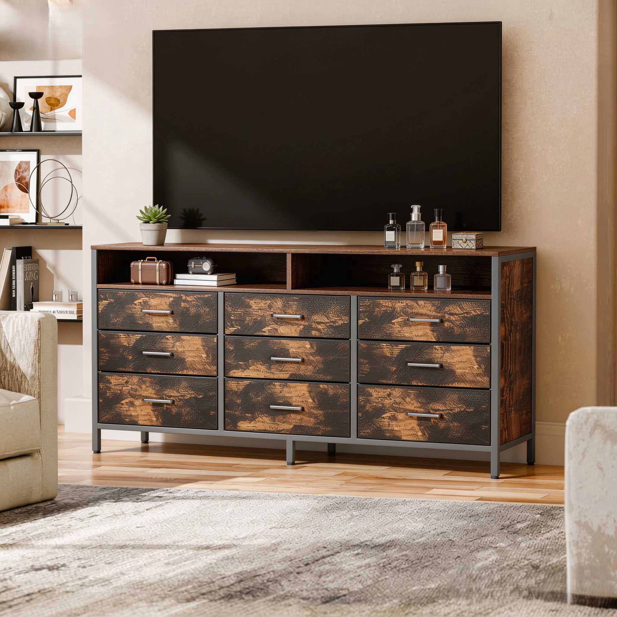 UBesGoo 9 Drawer Wood Dresser for Bedroom, Modern Dressers Storage Organizer Cabinet for Living Room, Entryway, Hallway Brown