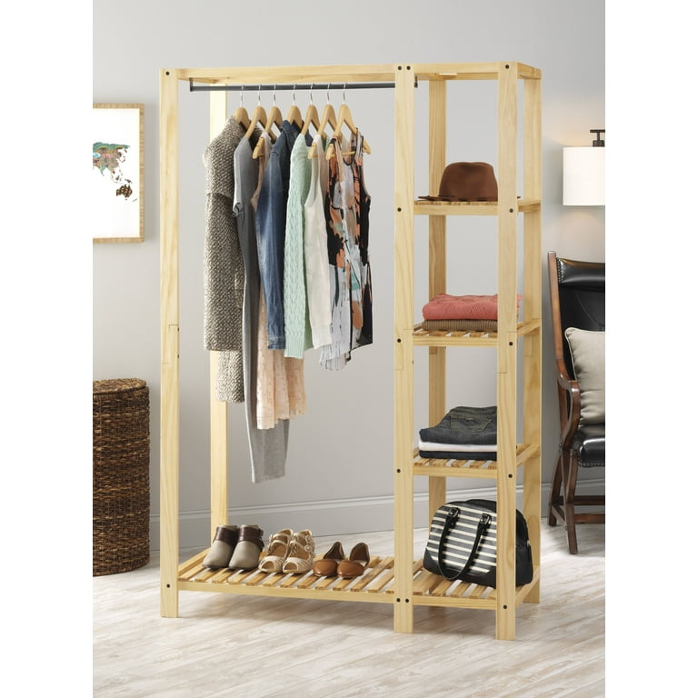 Whitmor Modern Decor Slat Wood Wardrobe Armoire Brown Adult Use