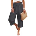 thumbnail image 3 of VBVC Women's Cotton Linen Capri Pants , Wide Leg Culottes Trousers For Women , Ladies' Summer Cropped Pants with Pockets, S-2XL, 3 of 7