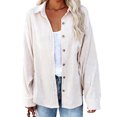 thumbnail image 1 of Camisa de mujer Casual Qarigey Blusa de pana abrigo de otoño Blanco L, 1 of 6