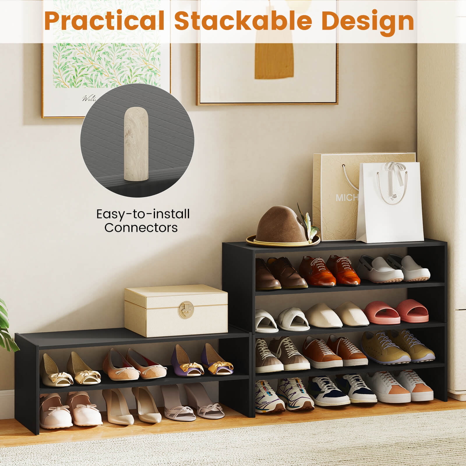 Free Shipping! Costway 3 PCS Stackable Shoe Rack 31-Inch