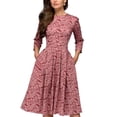 thumbnail image 2 of Robe d'Été Vintage pour Femme, Ligne A, Élégante, Imprimé Floral, Taille Haute, Manches Longues, Robe Soleil, Col Rond, Soirée, Grande Taille, 2 of 2