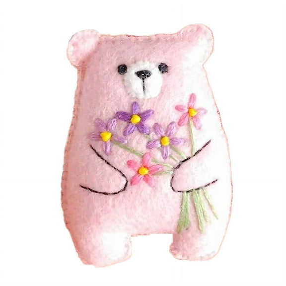 BESTSKY Toys,Unique Felt Embroidery Design Girl Toys,Adorable Bear Holding Flowers Fairy Toy,Style1