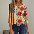 thumbnail image 5 of Women's 250th Anniversary USA Shirt Patriotic American Flag Print V-Neck Button 3/4 Sleeve T-Shirt, 5 of 6