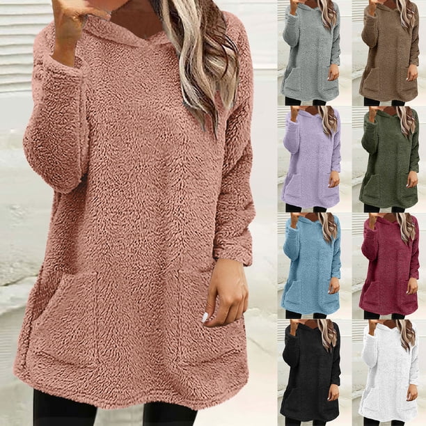 Tops deportivos,Chaqueta con capucha de color liso para mujer, sudadera informal holgada, top de poliéster de manga larga para uso diario, sopatenor