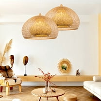 UEEYAC Japandi Home Decor Bamboo Ceiling Lamp Woven Rustic Pendant Lighting