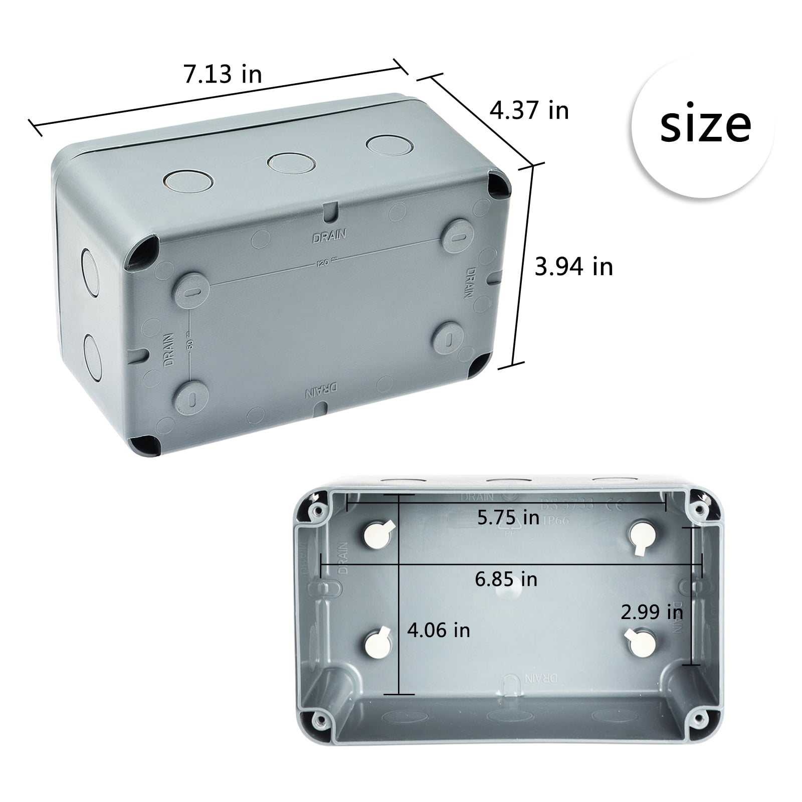 GREENCYCLE 5PK Junction Box ABS Plastic Dustproof Waterproof IP66 External Universal Electrical Project Enclosure Grey 7 1/8” x 4 1/2 ”x 4“ inch（181x111x100 mm） fit 20mm Cable Gland for Outdoor Use