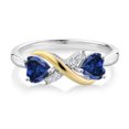 thumbnail image 2 of Gem Stone King 925 Sterling Silver and 10K Yellow Gold Blue Created Sapphire and Lab Grown Diamond Women Ring (1.04 Ct Heart Shape, Available in Size 5, 6, 7, 8, 9), 2 of 5