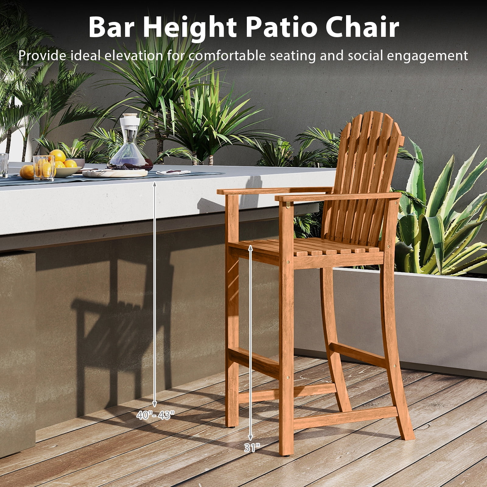 Gymax 4PCS Tall Adirondack Chair w/Back Armrests & Footrest for Balcony Porch Deck Natural