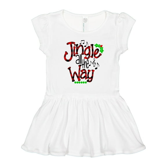 Inktastic Christmas Jingle all the Way with Music Notes and Holly Girls Toddler Dress