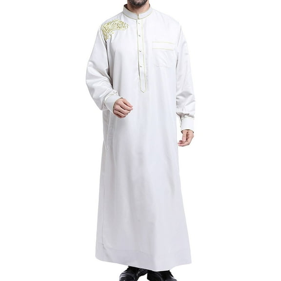 BSDJILFG 50% ,Mens Kaftan Thobe V-Neck Long Sleeve Muslim Robe Dubai Long Gown Saudi Arab Thobe Robes for Summer Beach S-3XL