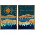 thumbnail image 3 of IDEA4WALL Framed Wall Art Print Set Shining Sun Over Gold & Blue Granite Marble Forest Abstract Shapes Modern Art Nordic Colorful Chic for Living Room, Bedroom, Office - 16"x24"x2 Natural, 3 of 5