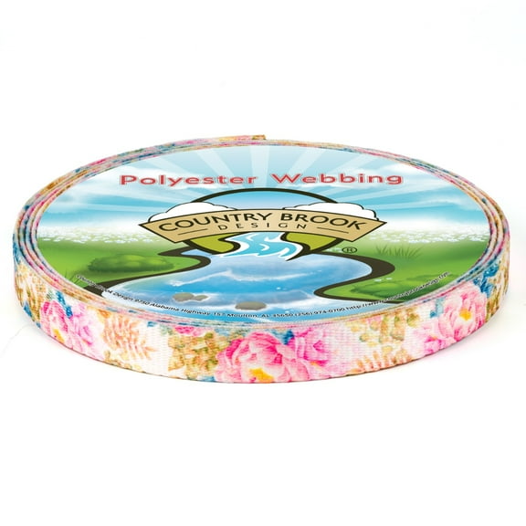 Country Brook Design® 5/8 inch Watercolor Peonies Polyester Webbing, 20 Yards