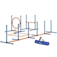 thumbnail image 1 of 5-Piece Dog Agility Training Equipment Set, Adjustable Orange PE Jump Bars & Weave Poles for Indoor/Outdoor Exercise, Portable Obstacle Course Kit with Carry Bag for All Breeds, 1 of 7