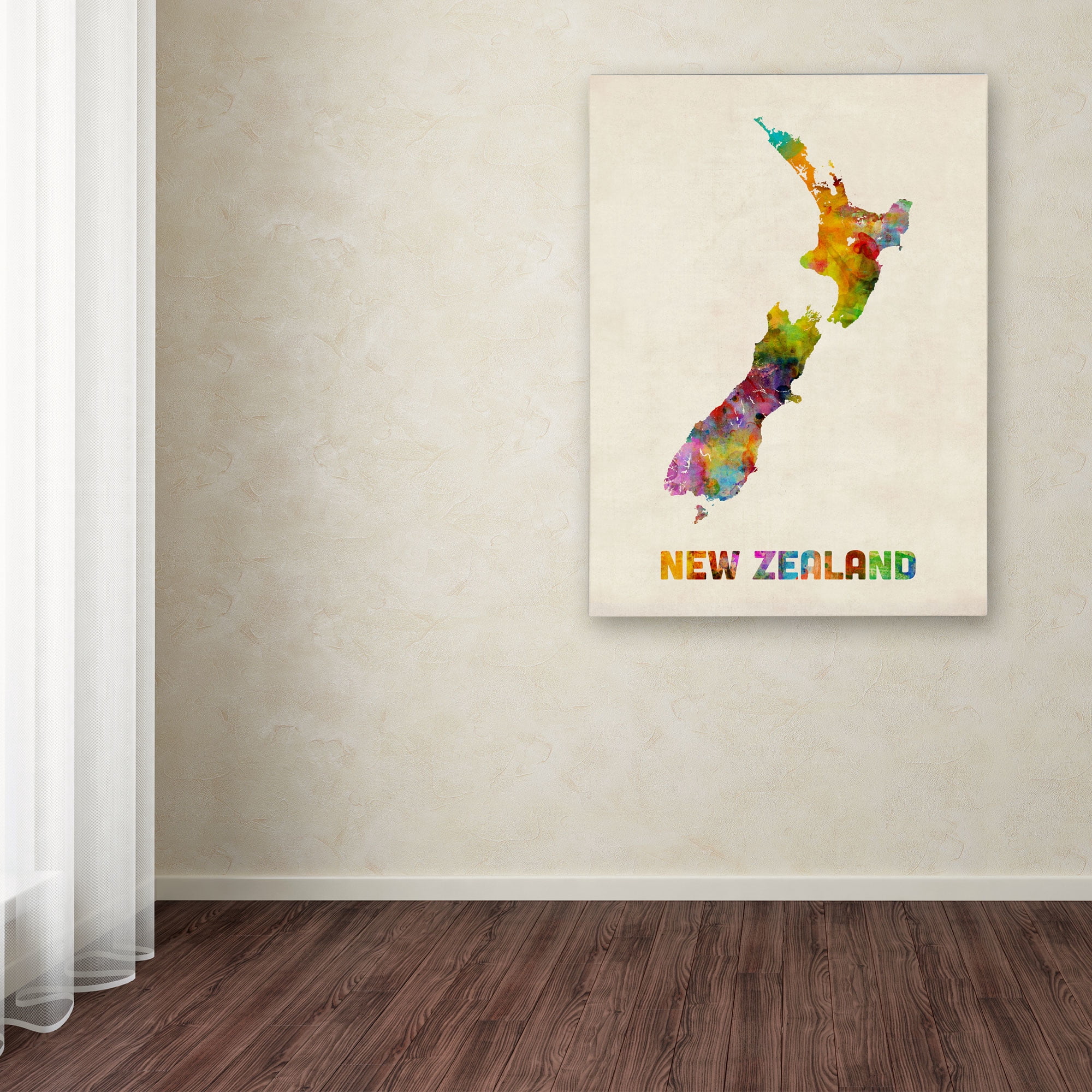 Trademark Fine Art "New Zealand Watercolor Map" Canvas Art by Michael Tompsett
