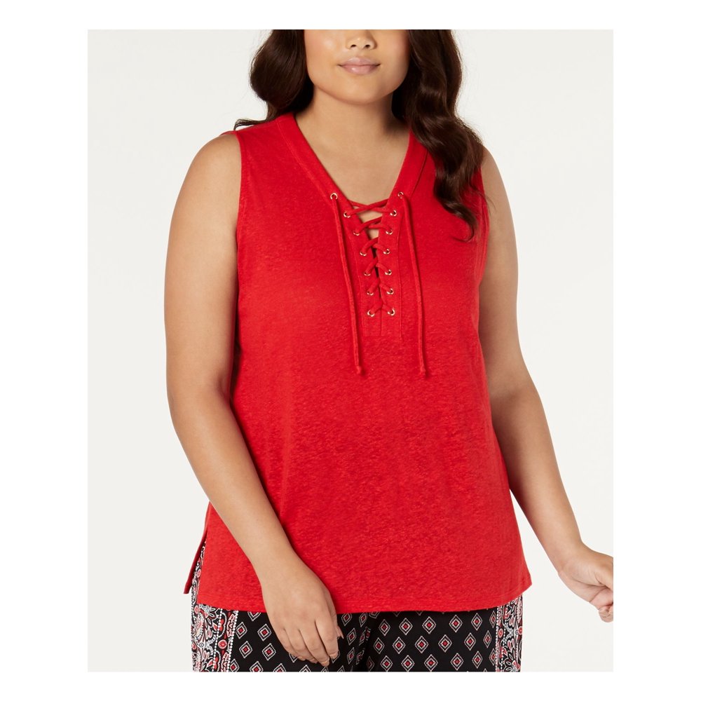 INC INC Womens Red Sleeveless V Neck Tank Top Plus Size 2X Walmart