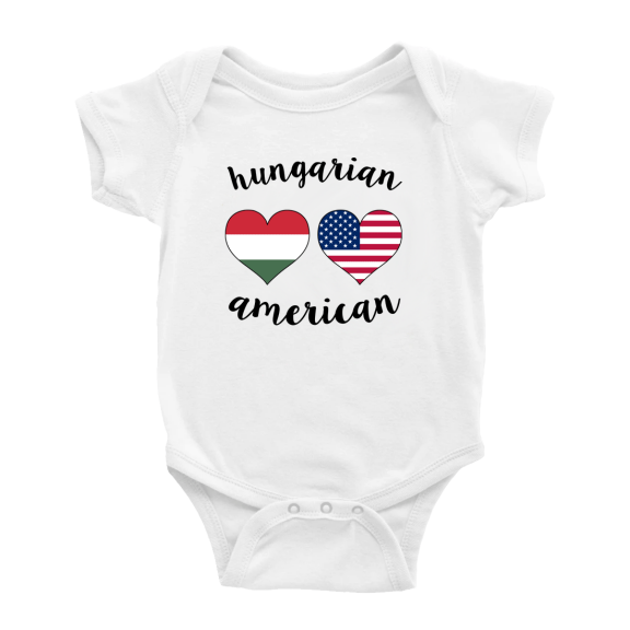 Hungarian American Flag Two Hearts Cute Baby Bodysuit Newborn Clothes Outfits (White, 12-18 Months)