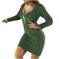 thumbnail image 1 of QIPOPIQ Robes pour Femmes pour Invité de Mariage Fête Manches Longues Hiver Couleur Unie Robe d'Été Tricotée Manches Longues Demi-Zip Col en V Offres 2023, 1 of 5
