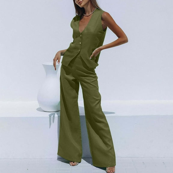 BYHONG Pants for Women Women's Solid Sweatsuit Set 2 Piece Long Sleeve Pullover Sweatshirt Drawstring Jogger Pants Tracksuit Sport Outfits Sets Army Green L