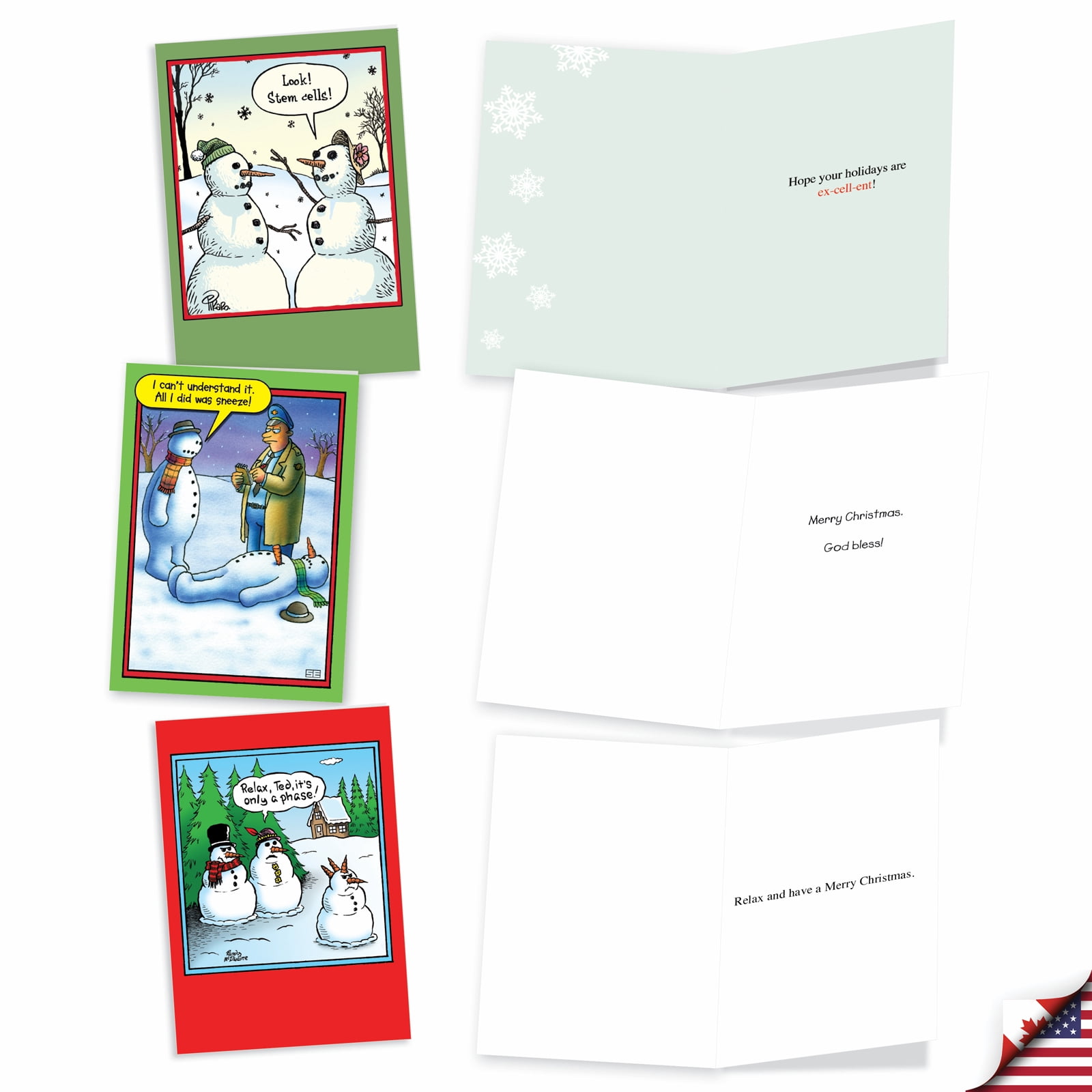 NobleWorks 20 Assorted Box Set Funny Christmas Greeting Cards w/5 x 7 Inch Envelopes (10 Designs, 2 Each) Let It Snowman AC7142XSG-B2x10