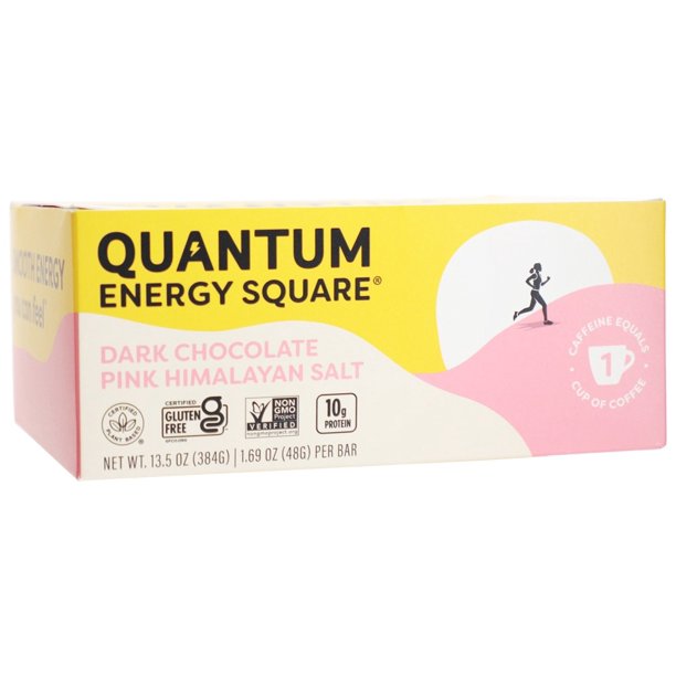Quantum Energy Caffeinated Energy Squares Dark Chocolate Pink Himalayan Salt 8 Bars