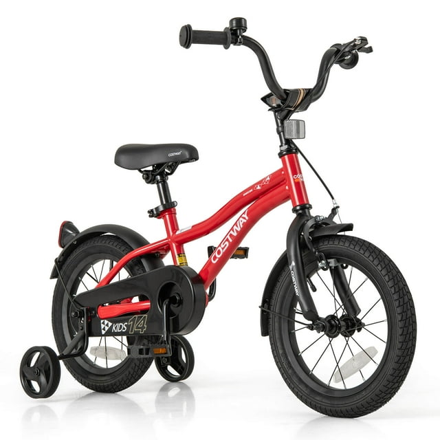 Costway Vélo pour Enfants de 14 Pouces pour Garçons et Filles de 3 à 5 Ans avec Siège Ajustable, Frein à Main, Réflecteurs, Rouge