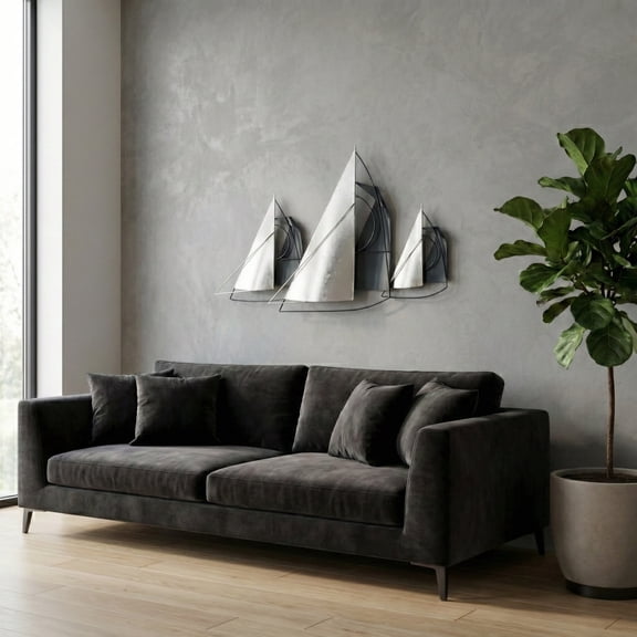 Sailboat Room Decor Wall Art for Coastal Home Decor - Metal Wall Art Bedroom Accent for Living Room and Bathroom Art Display - Modern Hanging Wall Decor for Home Decor Accents - 17", Blue